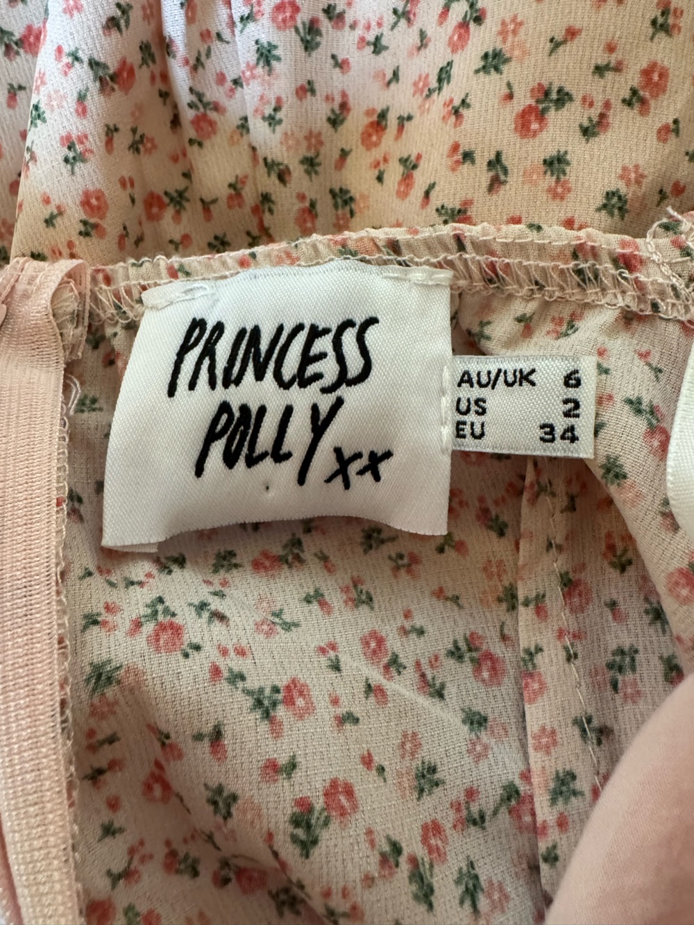 Princess Polly Annie Mini Wrap Dress Pink Ditsy Floral Ruffle Hem Size 2 - Picture 9 of 9